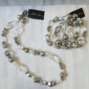 Cookie Lee faceted glass bead embellished balinese necklace and 3 bracelet set